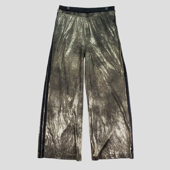 Free People Vegan Gold Metallic Wide Leg Track Pants Size S - Picture 3 of 10